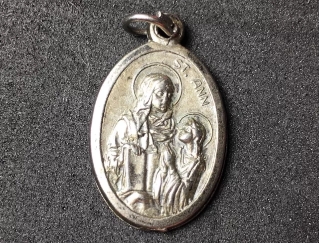 St Ann And The Holy Family Medal Alloy Metal Pendant Tag Italy Vintage Religious