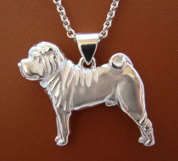 Large Sterling Silver Shar Pei Standing Study Pendant