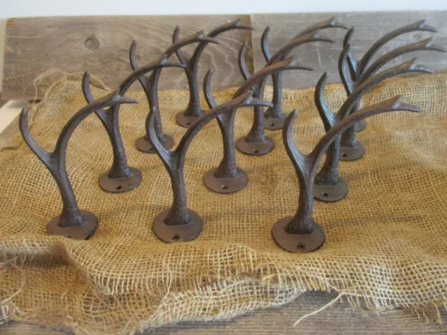 12 Cast Iron Antler Hooks Deer Elk Coat Hat Hall Tree Entry Way Rack Tack Hook