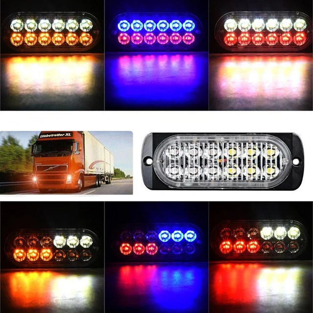 2x 12 LED Emergency Strobe Flashing Lights Stop Tail Side Grill White Amber Blue
