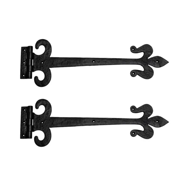 Black Wrought Iron Door Strap Hinge 18" L Fleur De Lis Rust Resistant Pack of 2