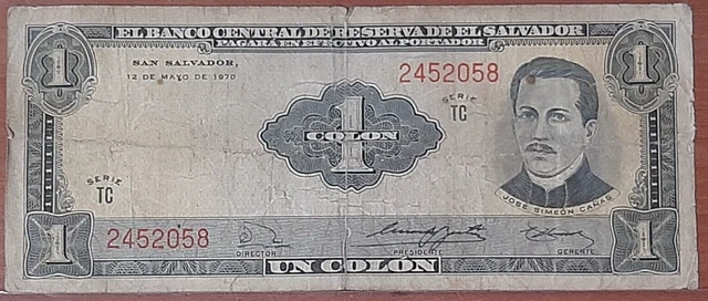 El Salvador 1 Colon Orange Design 1970 Serie Tc