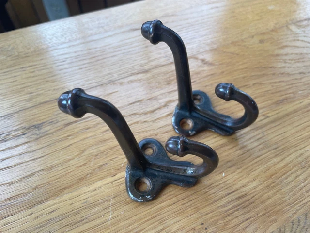 Pair Antique Acorn Style Wall Mount Coat Hooks, Nice Aged Patina, Free S/H 2