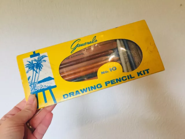 Kit de dibujo a lápiz vintage General's No. Juego completo de 10 cajas amarillas