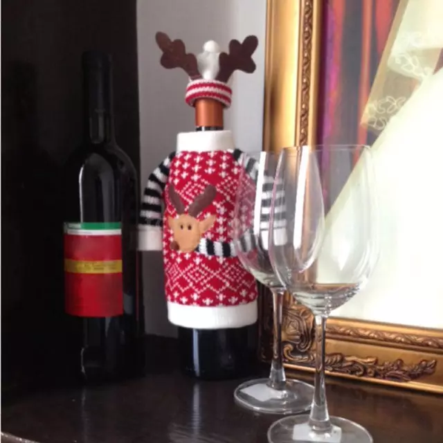 Santa Xmas Decor Clothes Shape Elk Pattern Red Wine Bottle Cover Bag Christmas