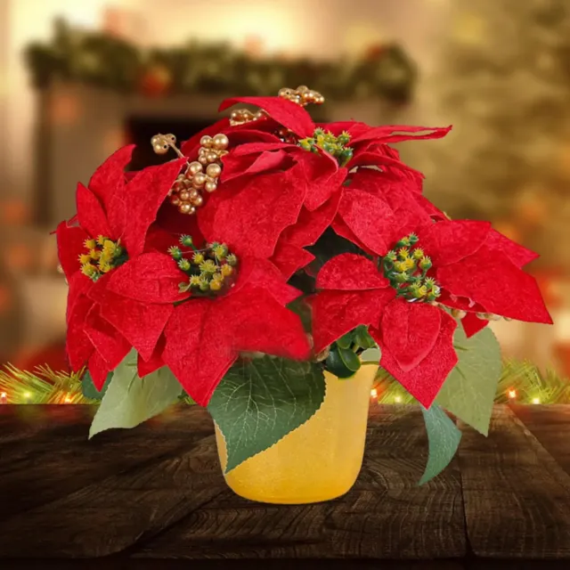 Potted Red Poinsettia Artificial Red Poinsettia Plant for Christmas Decoration