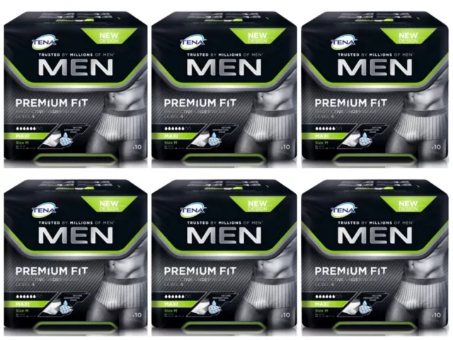 TENA Men Premium Fit Protective Underwear Level 4 Medium X60 (6 Packs of 10)