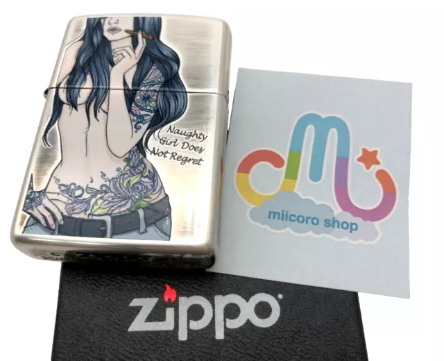 Zippo Oil Lighter Sexy Girl Silver Blue Tattoo Smoking Women Inkjet Brass Japan