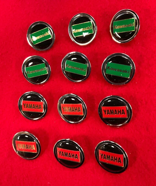Job lot of 12 x Vintage Kawasaki & Yamaha pin / lapel badges. #23
