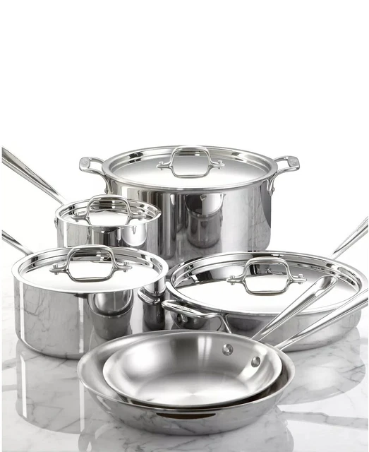 Juego de utensilios de cocina de acero inoxidable de 10 piezas de tres capas totalmente revestidos 401488R