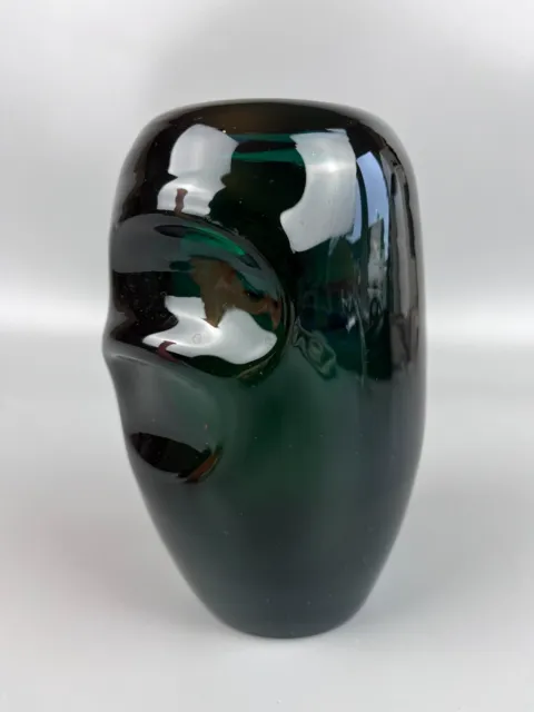 Skrdlovice Beranek Glass Vase. Czech Bohemian Studio Art. Vintage. Green. 6.25" 2