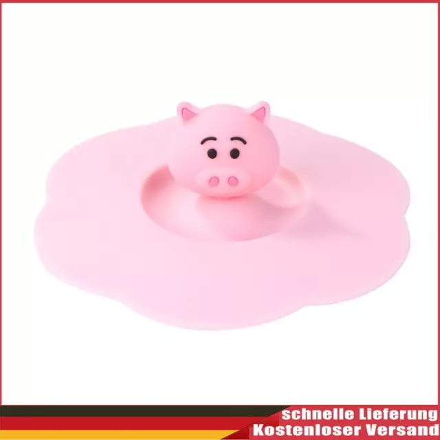 5 piezas Cubierta de taza de silicona de dibujos animados resistentes al calor a prueba de fugas (cabeza de cerdo rosa)