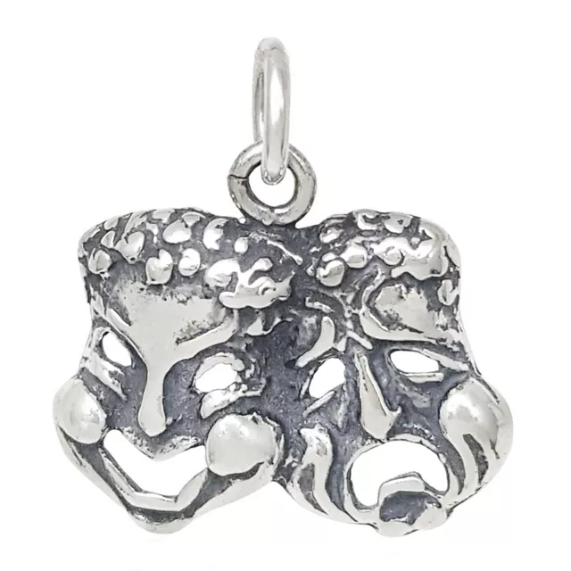 Comedy and Tragedy Carnival Theater Mask 925 Sterling Silver Charm Pendant