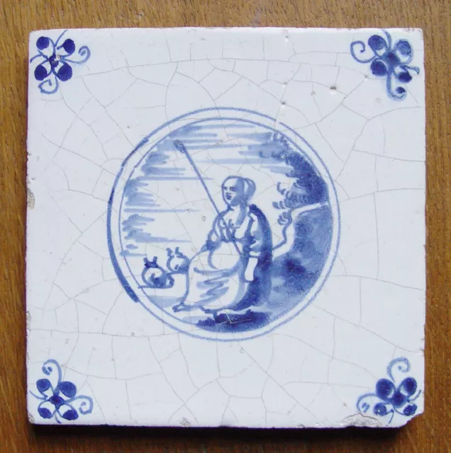 Rare Dutch Delft Tile Sheppard 17th C.