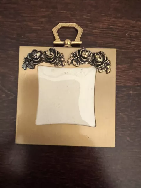 Vintage Small Picture Frame Gold Toned Square 3D Rose Design Metal Wall Hanging