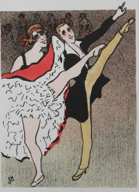 Estampe Lithographie de Georges Van Houten Moulin rouge Cabaret Paris Danse Fête