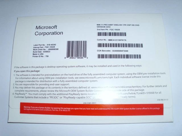 MICROSOFT WINDOWS 11 Pro Dvd 64 Bit (English), With Product Key, New ...