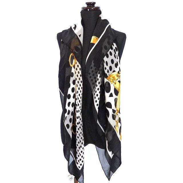 Christian Dior Dot Chain Pattern Scarf Shawl White/Black White Black Women