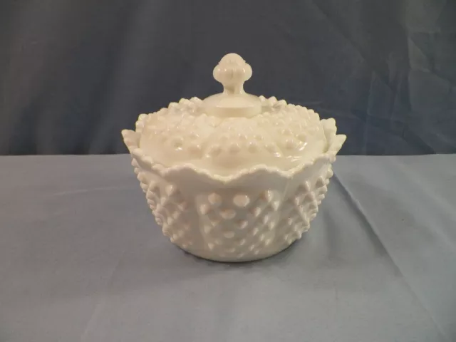 Fenton #3802 White Milk Glass Hobnail Covered Candy Jar Dish Butter Bowl