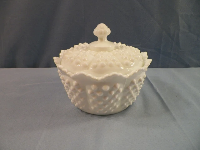 Fenton #3802 White Milk Glass Hobnail Covered Candy Jar Dish Butter Bowl