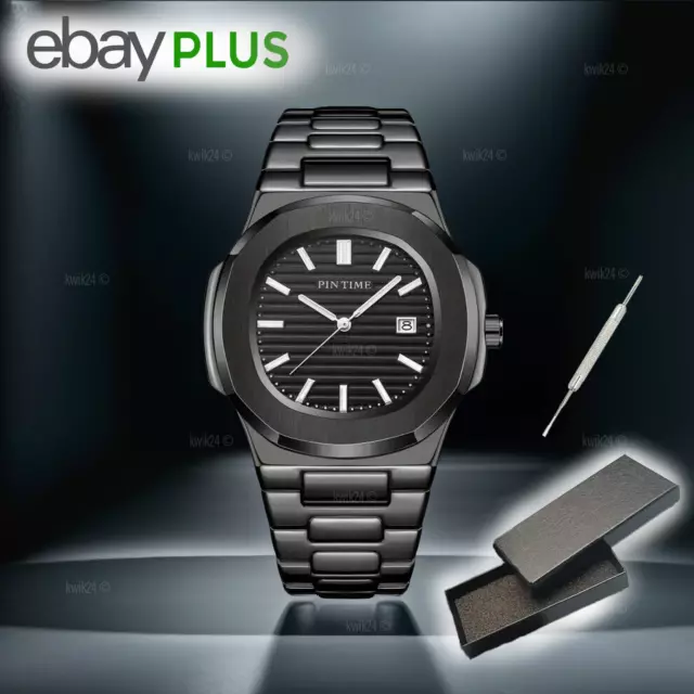 Reloj Hombre Acero de Pulsera Resistente Al Agua Fecha Negro