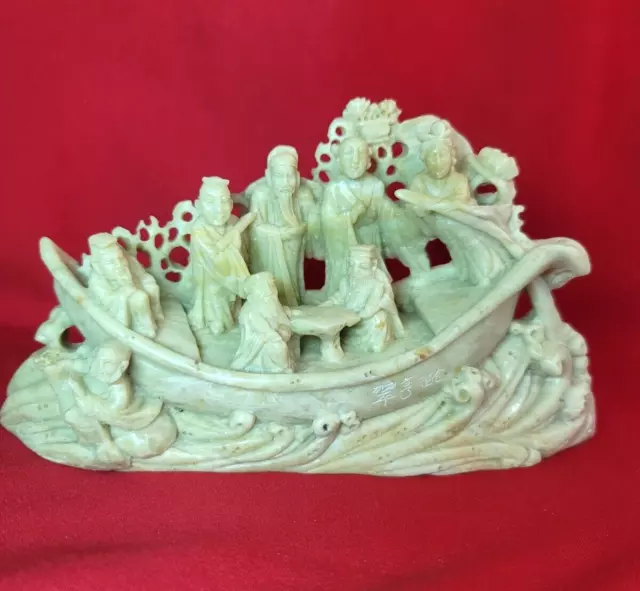 Soapstone Sculpture The Eight Immortals On A Boat China Early 20th Century
