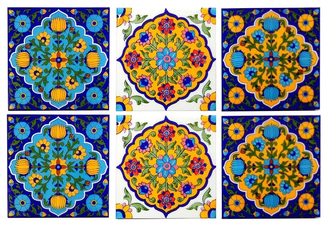 Set De 6 Décor Maison Marocain Intérieur Extérieur Céramique Murale Carreaux