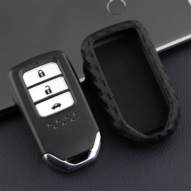 Carbon Fiber Silicone Car Key Fob Cover Case For Honda Accord/Civic/CR-V/HR-V