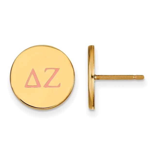 14K Plated Silver Delta Zeta Pink Enamel Greek Letters Post Earrings
