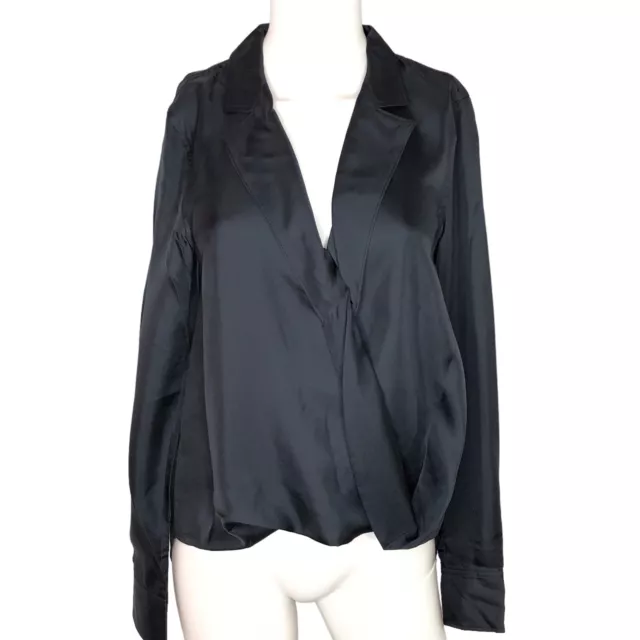 NWT Rag & Bone Womens Dean Shirt Size Small Silk Blouse Black Hi Low Hem $350