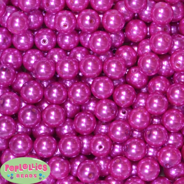 14mm Hot Pink Acrylic Faux Pearl Bubblegum Beads Lot 20 pc. chunky gumball