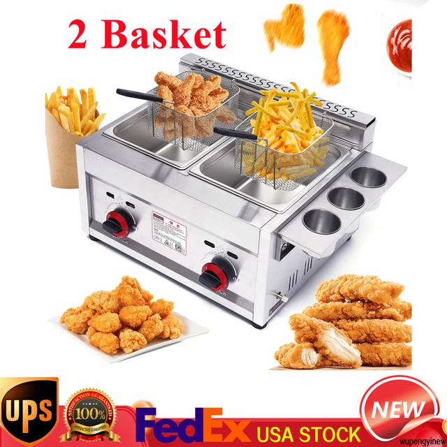 Countertop Gas Fryer,Commercial Deep Fryer 2 Basket Propane LPG Stainless Steel