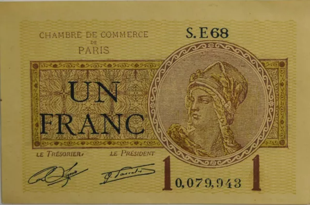 1920 France Chamber of Commerce Paris 1 One Franc Notgeld Uncirculated