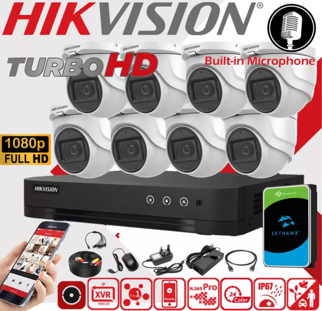 Hikvision CCTV System Security Audio Mic Camera Outdoor HD 1080P Night Vision UK