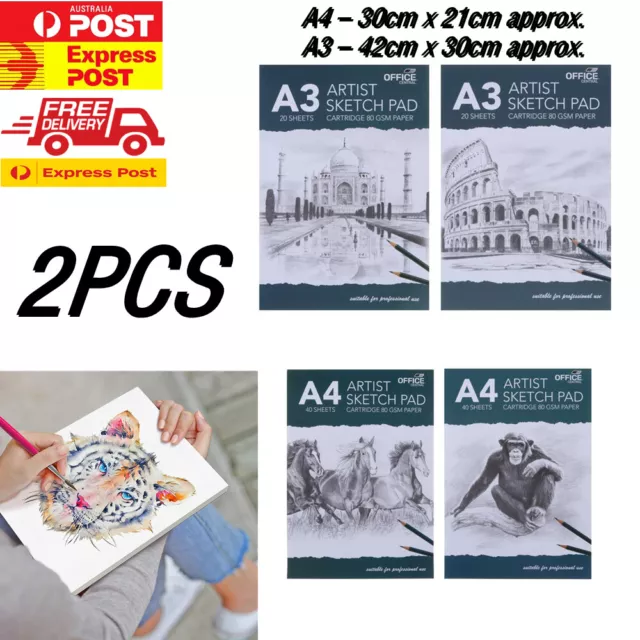 2x Sketch Book A3/A4 Art Painting Drawing Watercolor Pad 20/40 Sheets Paper AU