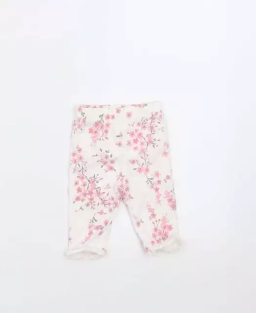 George Girls White Floral Cotton Trousers Size 0-3 Months - legging