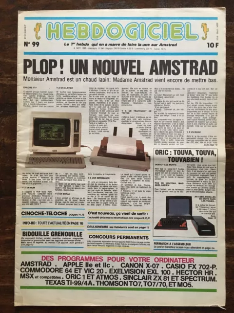 MAGAZINE HEBDOGICIEL N°99 ... 6 Septembre 1985 ... Amstrad, Apple ...