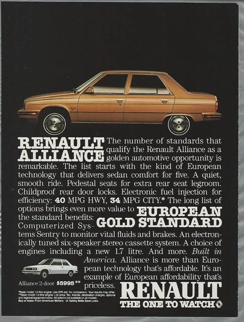 1985 RENAULT ALLIANCE advertisement, Renault 2 & 4 door, American Motors