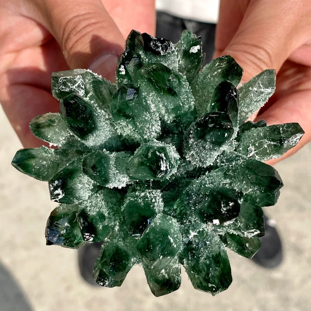 348G New Find Green Phantom Quartz Crystal Cluster Mineral Specimen Healing 2