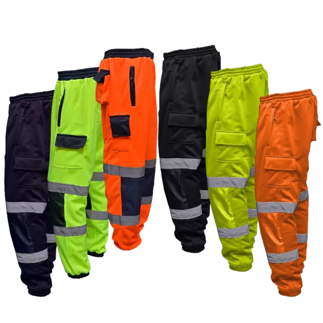 Hi Viz Vis Fleece Trousers Jogging Bottoms Safety Work Joggers Sweat Pants S-5XL