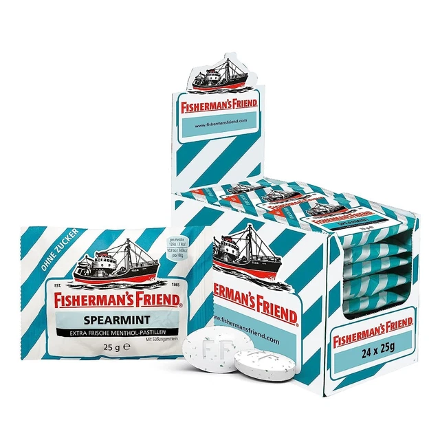 Caramelle al mentolo Fishermans Friend menta piperita senza zucchero 24x25g NUOVE MHD 12/26