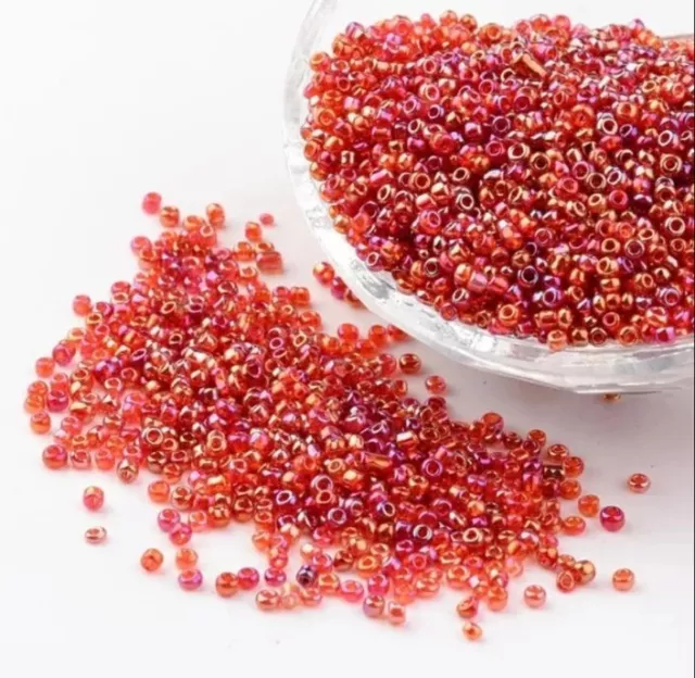 30g RAINBOW AB LUSTRE RED GLASS SEED BEADS 11/0 2mm DIY CRAFT JEWELLERY MAKING