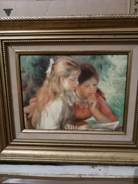 Tableau, Peinture ancienne huile sur toile ( la lecture de renoir  )