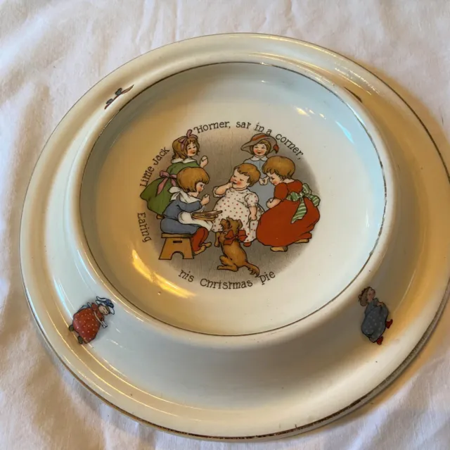 1905 Antique Royal Baby Plate Feeding Dish Nursery Rhymes Little Jack Horner