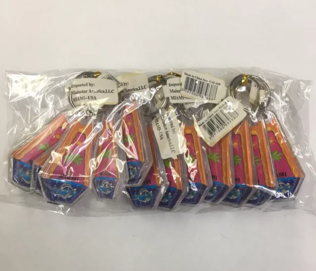 12 Pieces  Miami Souvenir Keychain Plastic Double Sided New, Great Gift