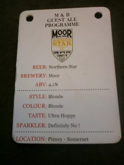 Beer Pump Clip Info Card - Moor Northern Star