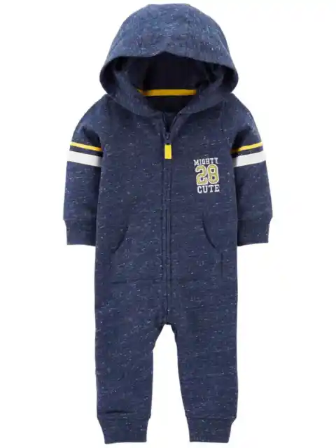 Carters Infant Boys Blue Mighty Cute Hoodie Jumpsuit Coverall Baby Outfit 9m