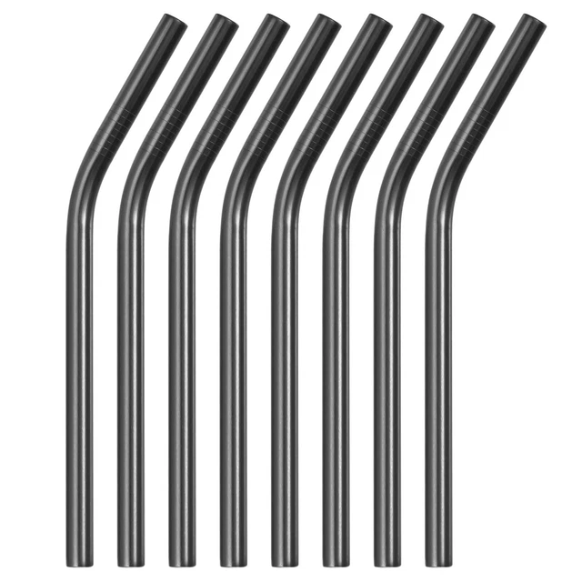 8Pcs 8.46" Long Stainless Steel Straws-Bent for Travel Mugs(Black)