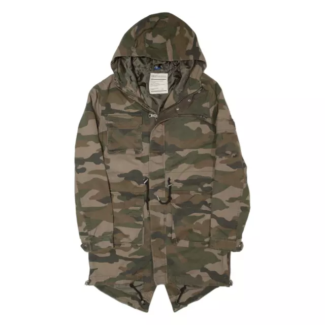 H&M Mens Jacket Green Hooded Camouflage XS