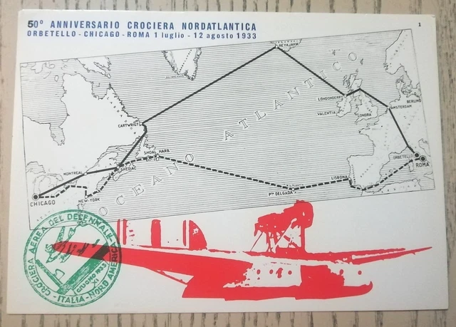 Cartolina Con Annulli 50° Anniversario Della II Trasvolata Atlantica Balbo
